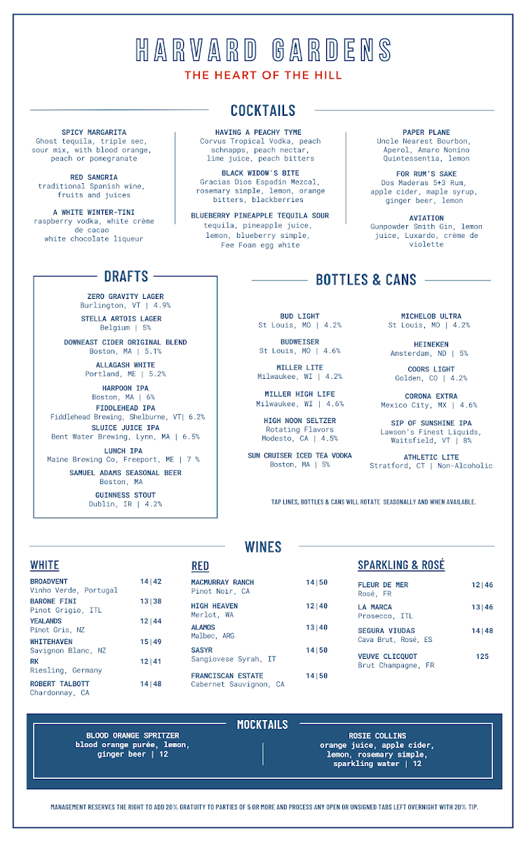 Harvard Gardens Menu - Image 2